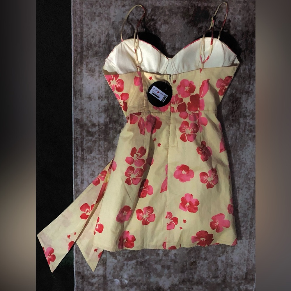 One and Only Collective Yellow Floral Wrap Mini Dress w/Sweetheart Neckline NWT